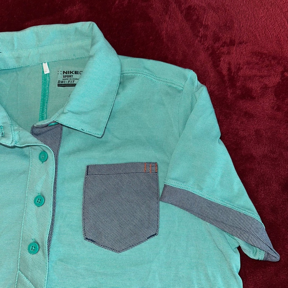 Nike Golf Sport Womens Dri-FIT Polo Shirt Mint Green Stripe Pocket 518051-395 M